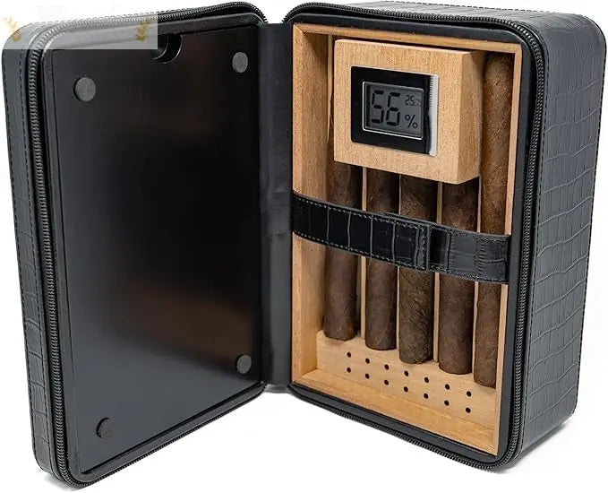 Manhattan XL Leather Travel Cigar Humidor Case Set (Hygrometer, Ashtray, Cutter, Lighter, Humidifier) Humidor Enthusiast