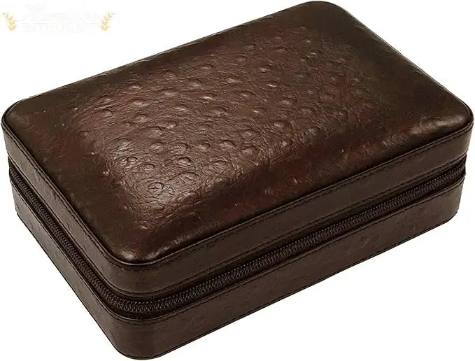 The Manhattan Ostrich Motif Leather Travel Humidor Cigar Case Gift Set with Zipper - Humidor Enthusiast