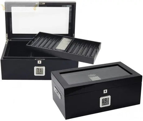 Raven 120 Ct. Full Black Digital Desktop Cigar Humidor w/ Black Interior & Polished Hardware Humidor Enthusiast