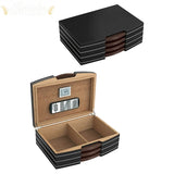 The Carlton Black Desktop Cigar Humidor w/ Silver Hardware - Humidor Enthusiast