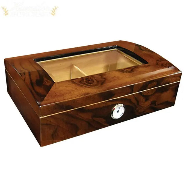 The Addison Walnut Burl Gloss Finish Desktop Cigar Humidor - Humidor Enthusiast