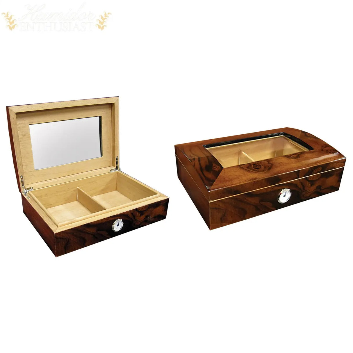 The Addison Walnut Burl Gloss Finish Desktop Cigar Humidor - Humidor Enthusiast