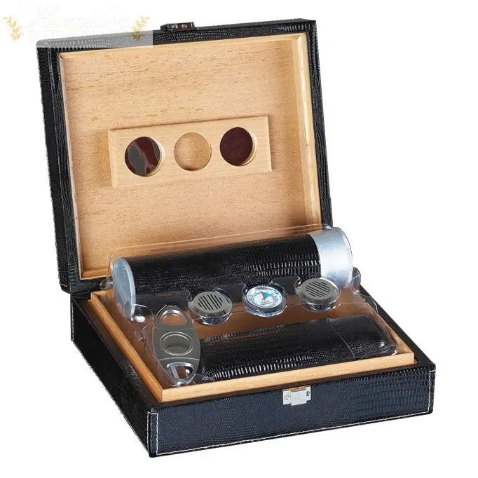 The Alligator Leather Desktop Cigar Humidor Gift Set - Humidor Enthusiast