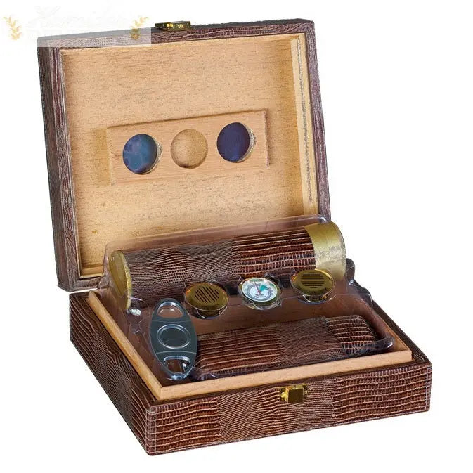 The Alligator Leather Desktop Cigar Humidor Gift Set - Humidor Enthusiast