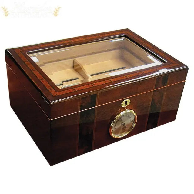 The Ambassador Beveled Glass Top Desktop Cigar Humidor - Humidor Enthusiast