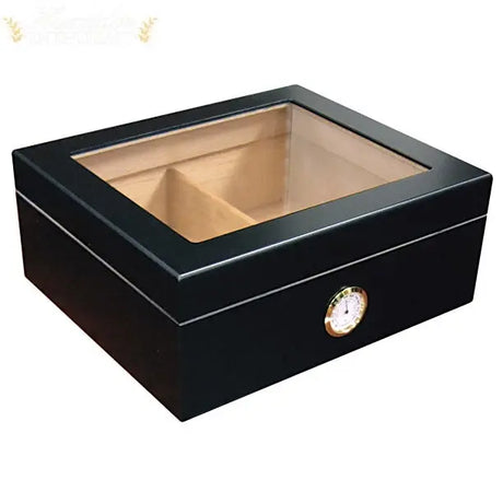 The Chalet Glasstop Black or Cherry Desktop Cigar Humidor - Humidor Enthusiast