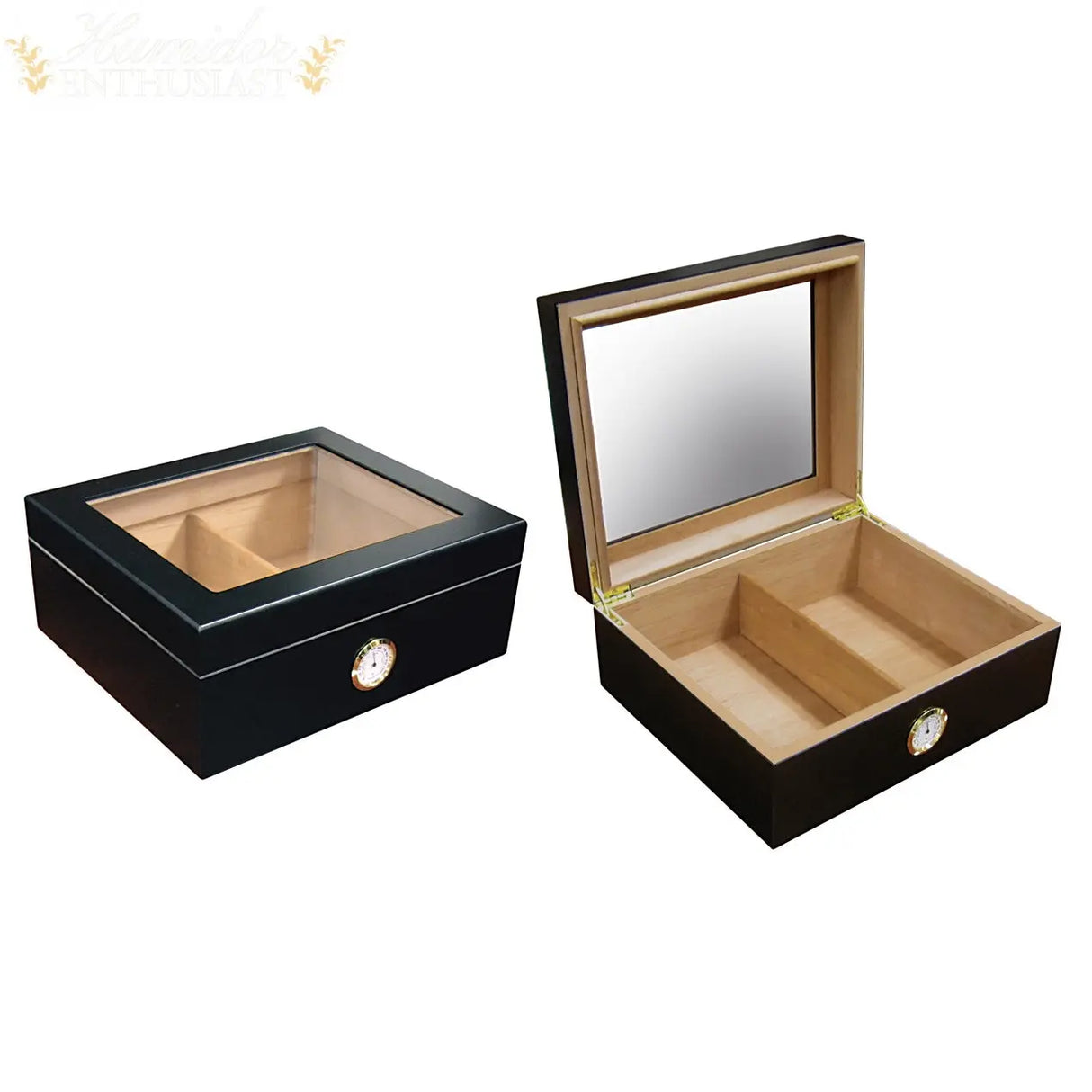 The Chalet Glasstop Black or Cherry Desktop Cigar Humidor - Humidor Enthusiast