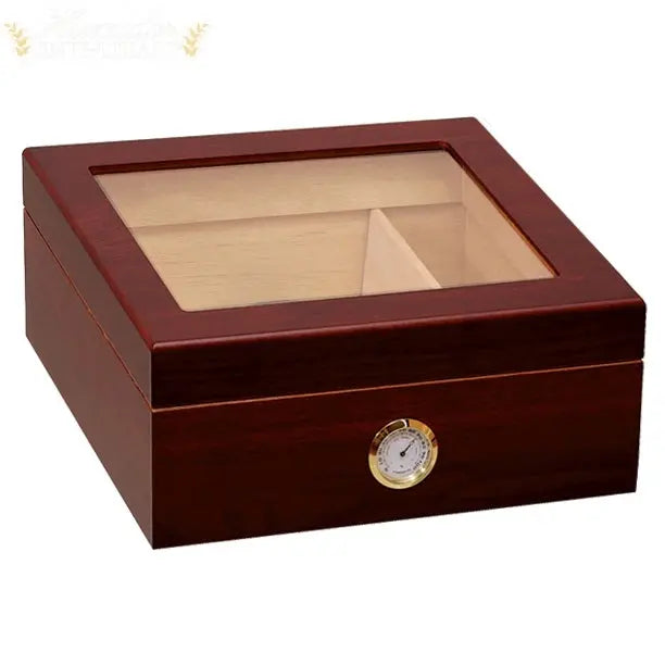 The Chalet Glasstop Black or Cherry Desktop Cigar Humidor - Humidor Enthusiast