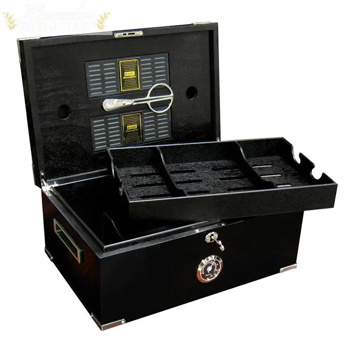 The Dakota Black Desktop Cigar Humidor with Scissors - Humidor Enthusiast