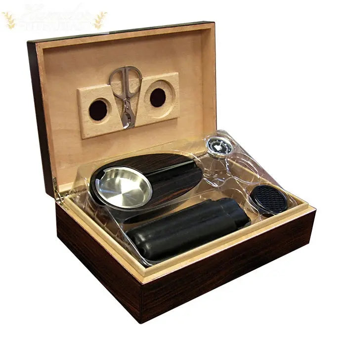 The Davenport Ebony Desktop Cigar Humidor Gift Set - Humidor Enthusiast