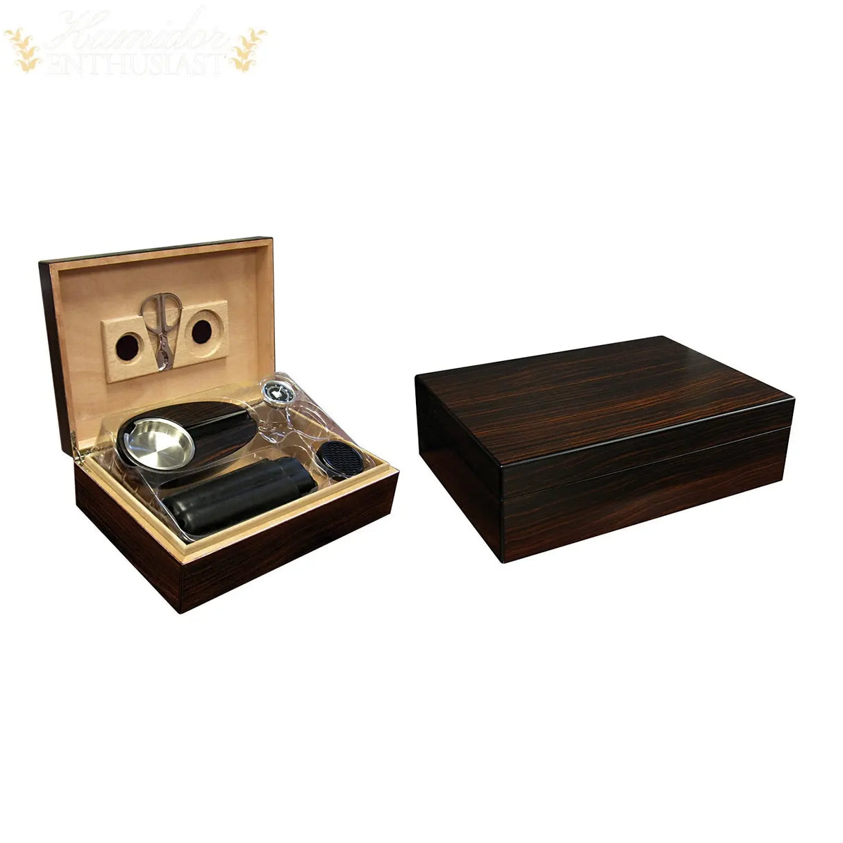 The Davenport Ebony Desktop Cigar Humidor Gift Set - Humidor Enthusiast