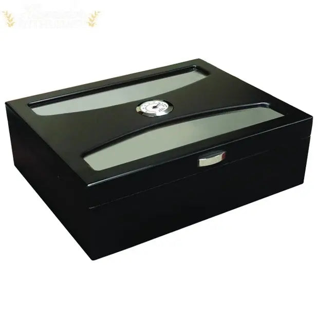 The Delano Black Desktop Cigar Humidor with UV Glass - Humidor Enthusiast