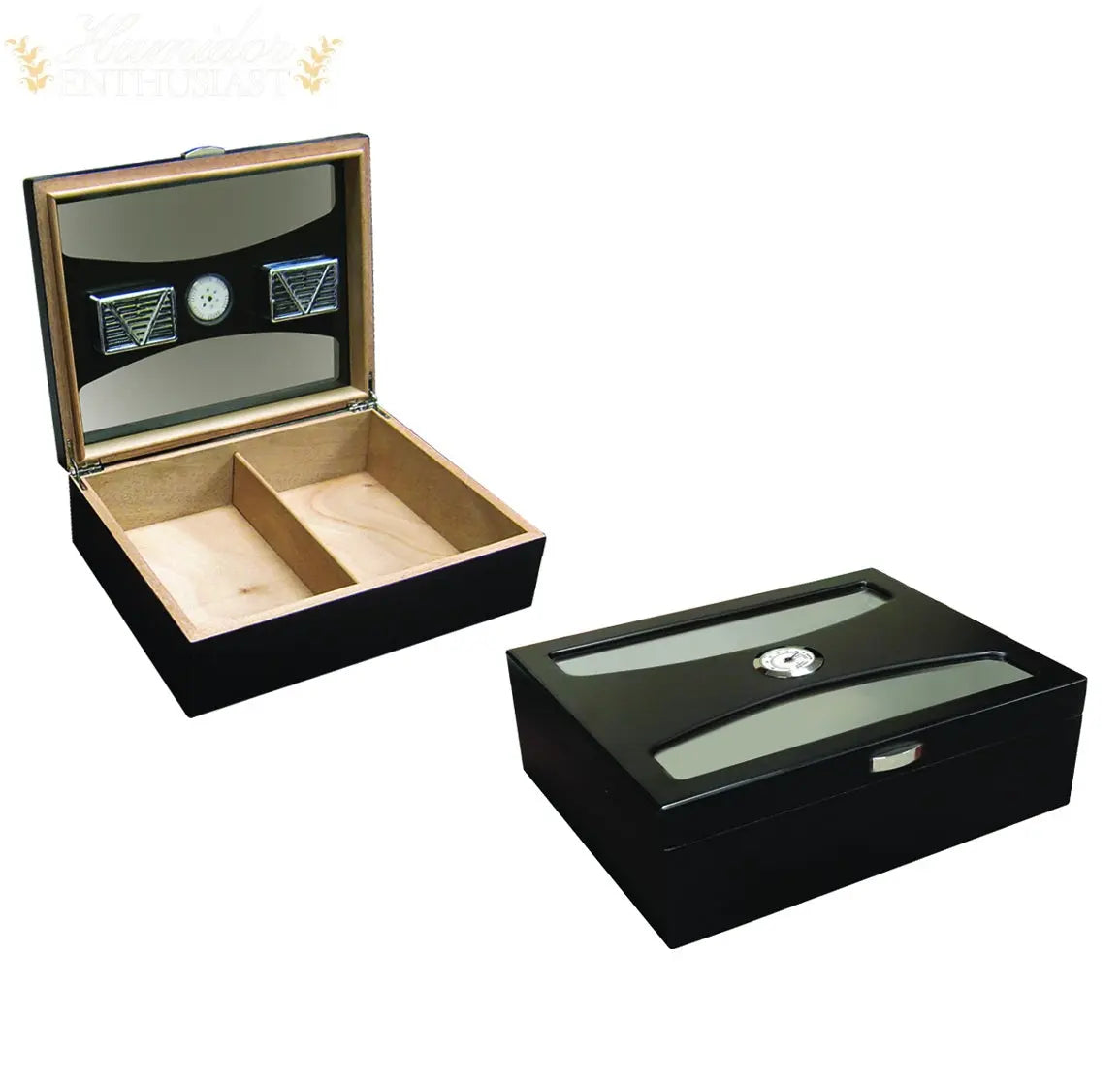 The Delano Black Desktop Cigar Humidor with UV Glass - Humidor Enthusiast