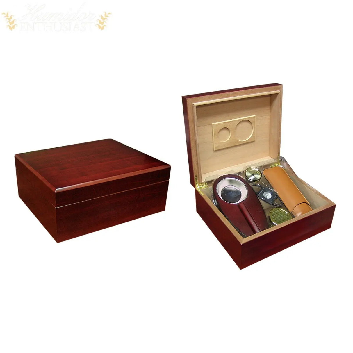 The Diplomat Cherry Desktop Cigar Humidor Gift Set with Cutter and Travel Case - Humidor Enthusiast