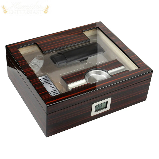 The Kensington Desktop Cigar Humidor Gift Set with Cutter and Case - Humidor Enthusiast