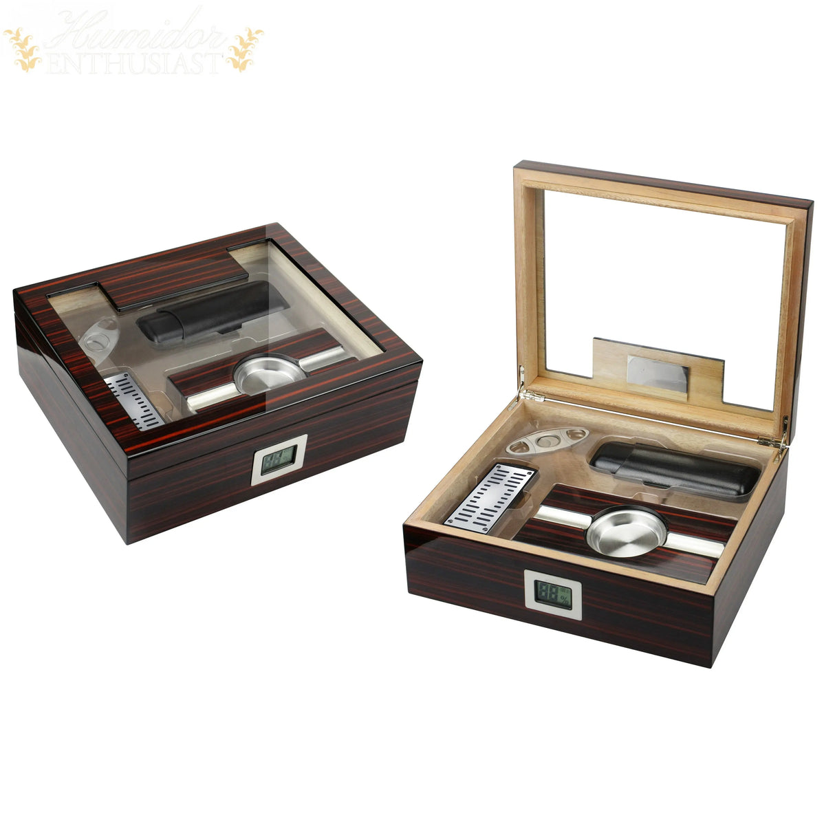 The Kensington Desktop Cigar Humidor Gift Set with Cutter and Case - Humidor Enthusiast