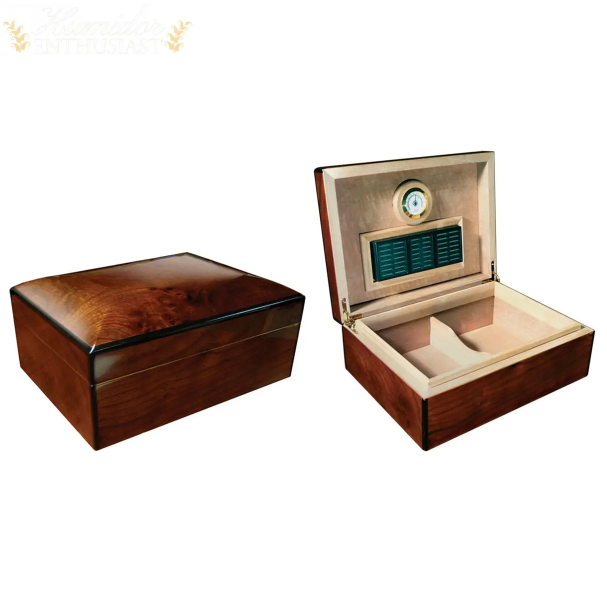 The Napoli Gloss Walnut Burl Finish Desktop Cigar Humidor - Humidor Enthusiast