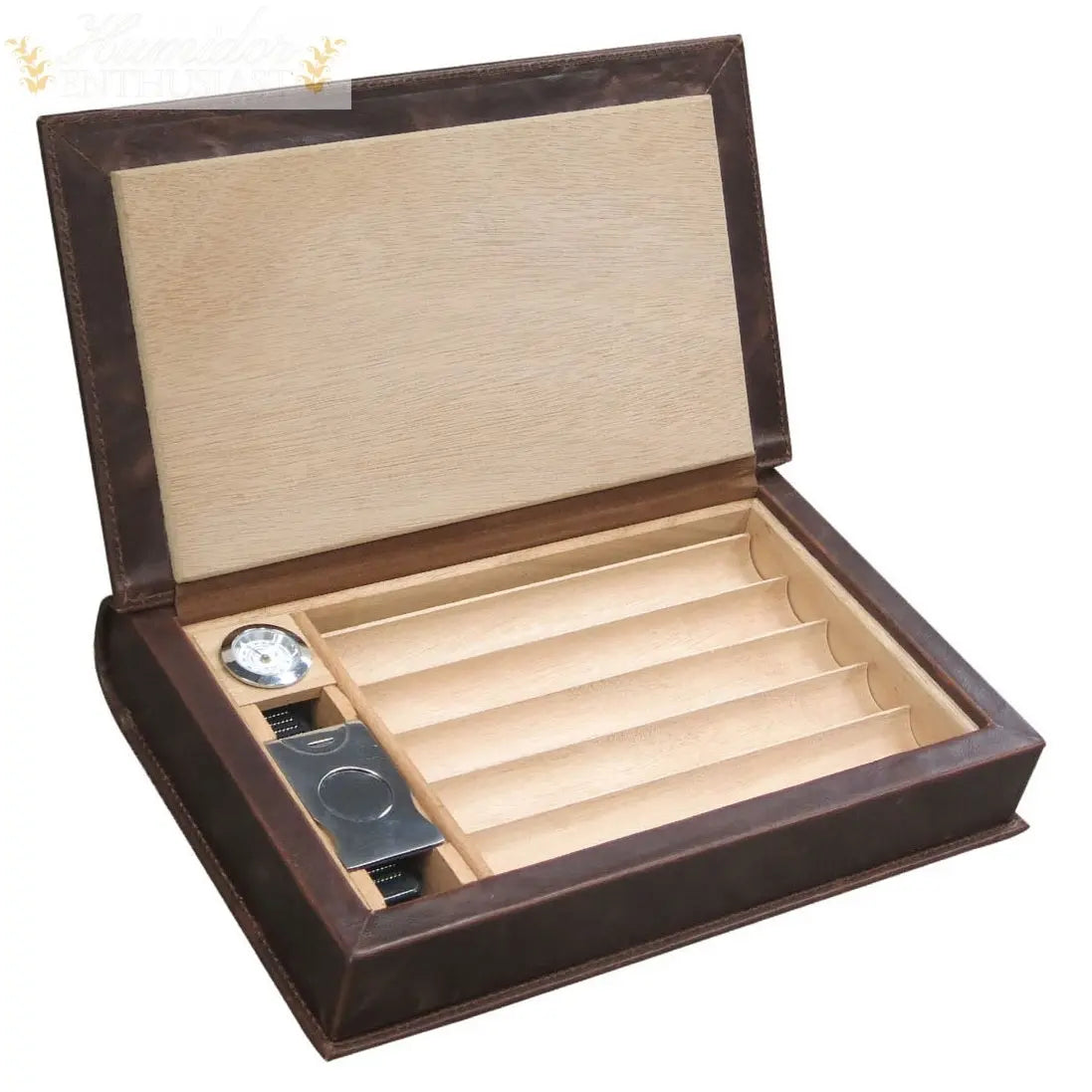 The Novelist Brown Leather Book Travel Cigar Humidor - Humidor Enthusiast