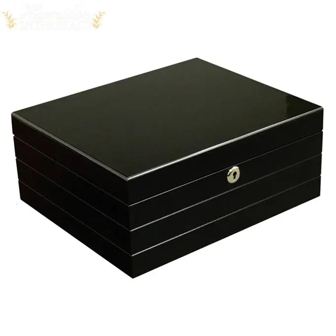 The Onyx High Gloss Black Desktop Cigar Humidor - Humidor Enthusiast