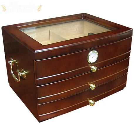 The Regent Glass Top Desktop Cigar Humidor with Drawers - Humidor Enthusiast