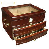 The Regent Glass Top Desktop Cigar Humidor with Drawers - Humidor Enthusiast