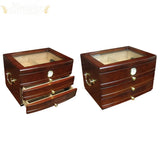 The Regent Glass Top Desktop Cigar Humidor with Drawers - Humidor Enthusiast