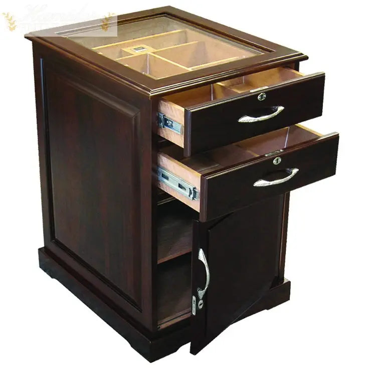 The Santiago End Table Cigar Humidor in Walnut - Humidor Enthusiast