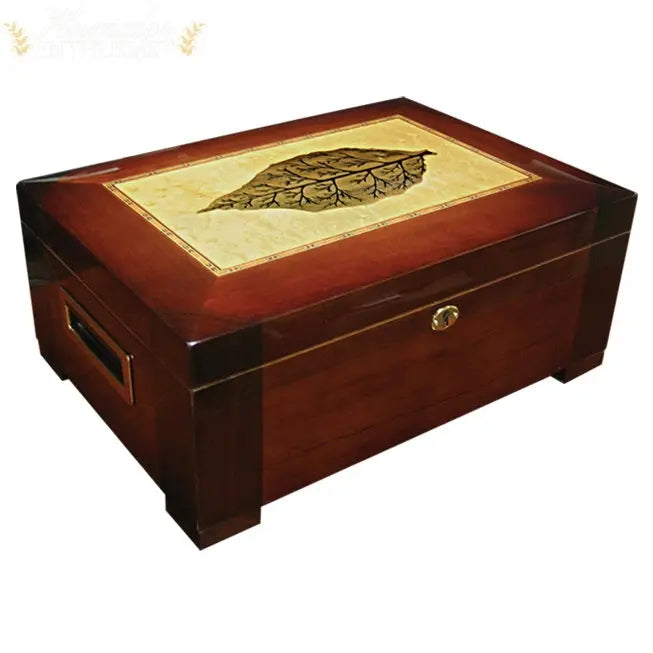 The Stetson Tobacco Leaf Inlay Desktop Cigar Humidor - Humidor Enthusiast