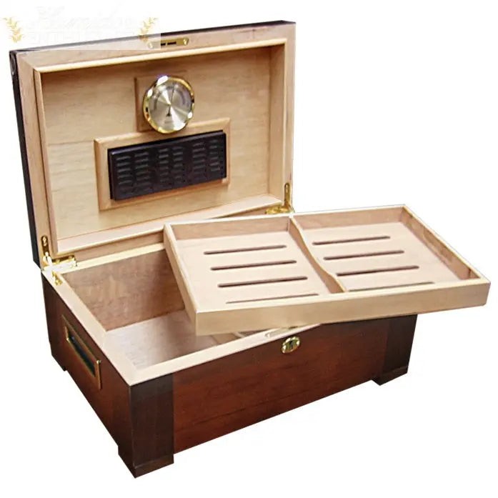 The Stetson Tobacco Leaf Inlay Desktop Cigar Humidor - Humidor Enthusiast