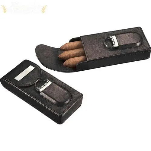 Visol Caldwell Black Leather Cigar Travel Case with Cutter - Humidor Enthusiast