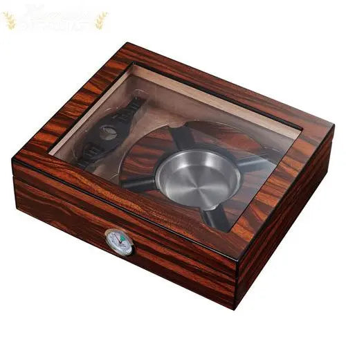 Visol Eiger Small Glasstop Desktop Cigar Humidor, Ashtray and Cutter Gift Set - Humidor Enthusiast