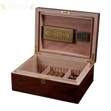 Visol Hagan Polished Oak Wood Locking Desktop Cigar Humidor - Humidor Enthusiast