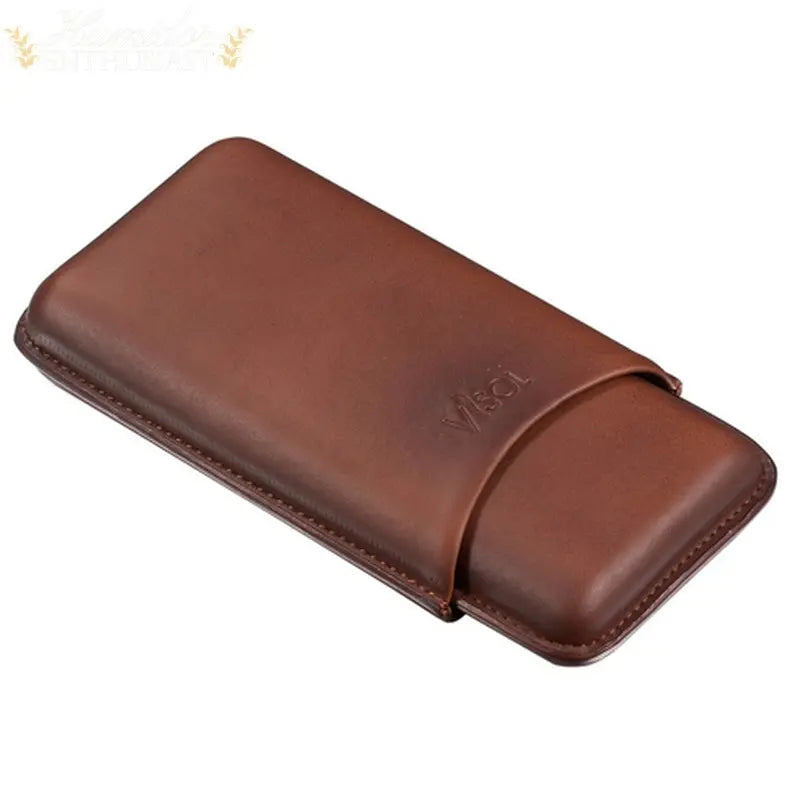 Visol Legend Brown Genuine Leather Cigar Case - Holds 3 Cigars Visol