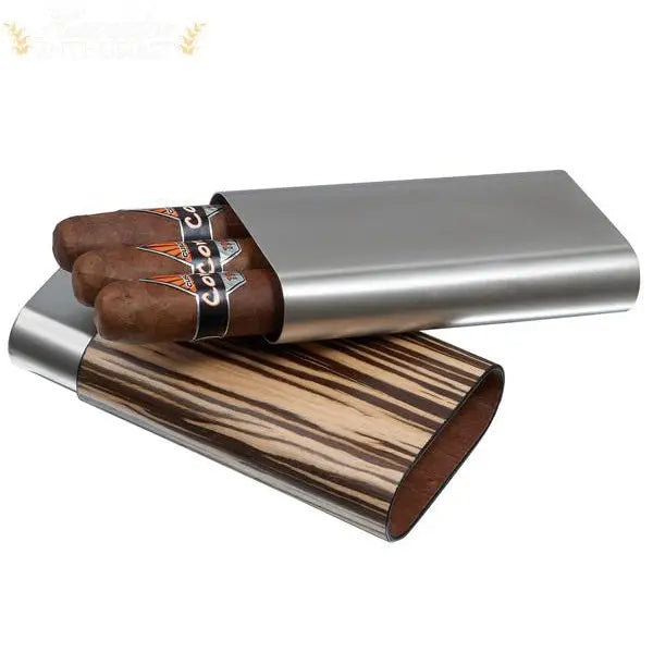 Visol Terran Zebrawood and Stainless Steel Cigar Travel Case - Humidor Enthusiast