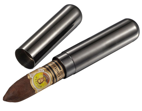 Visol Delta Gunmetal Finish Stainless Steel Cigar Tube - 1 Cigar - Humidor Enthusiast