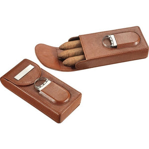 Visol Caldwell Brown Leather Cigar Travel Case with Cutter