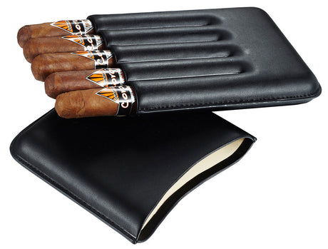 Visol Carmora Black Leather Cigar Case - 5 Cigars - Humidor Enthusiast